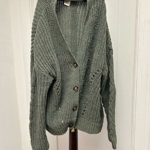 Women's Chunky Knit Button-Up Cardigan Sweater - Olive Green